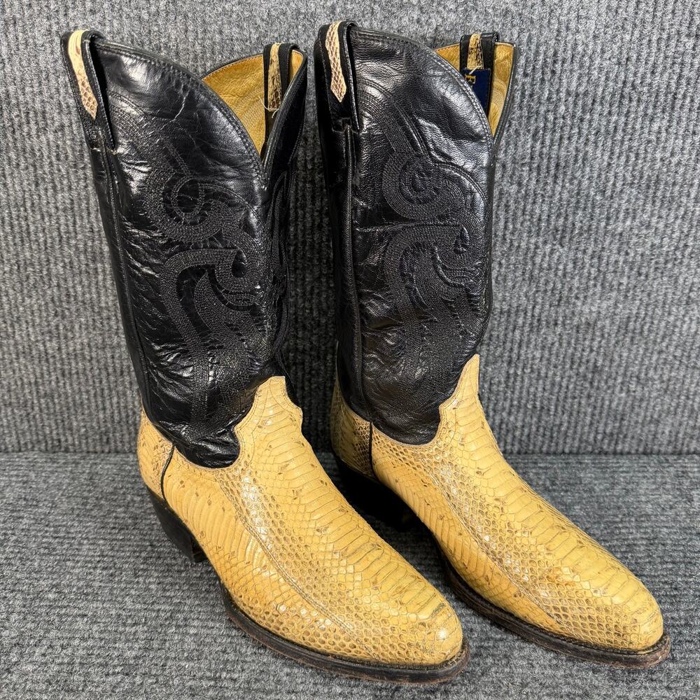 El General Men's 7.5 25.5 Western Cowboy Boots Black Tan Leather Made Mexico